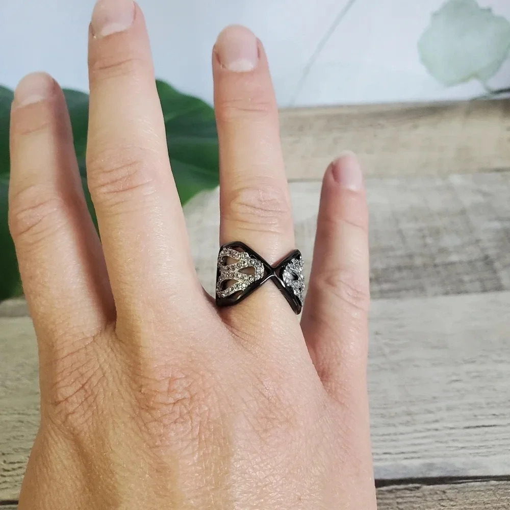 Black Stainless Steel Two-Tone Ring sz 5